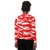 Athletic sports compression shirt for youth football, basketball, baseball, golf, softball etc similar to Nike, Under Armour, Adidas, Sleefs, printed with camouflage red and white colors Houston Rockets. 