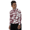 Athletic sports compression shirt for youth football, basketball, baseball, golf, softball etc similar to Nike, Under Armour, Adidas, Sleefs, printed with camouflage marron, white, and gray colors Notre Dame Fighting Irish.    