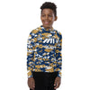Athletic sports compression shirt for youth football, basketball, baseball, golf, softball etc similar to Nike, Under Armour, Adidas, Sleefs, printed with camouflage yellow, white, and green colors Milwaukee Brewers. 
