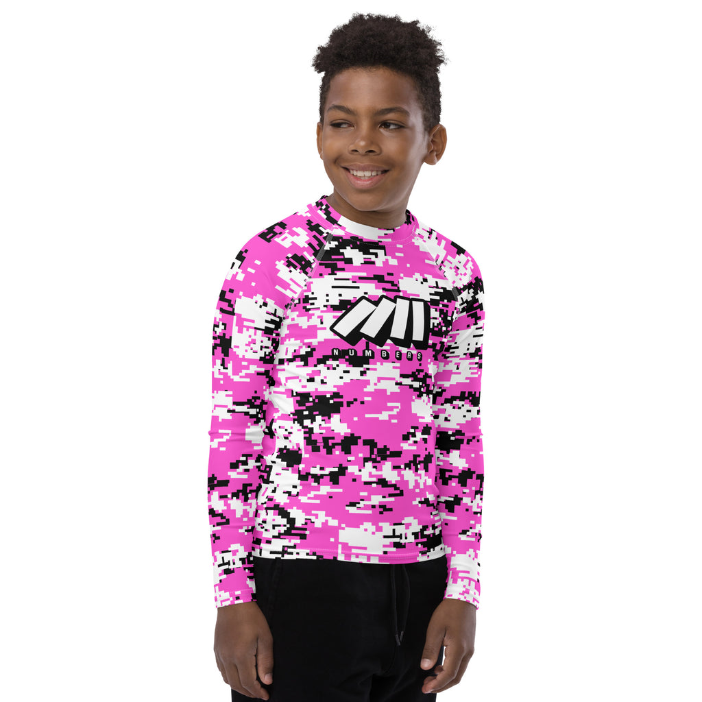 Athletic sports compression shirt for youth football, basketball, baseball, golf, softball etc similar to Nike, Under Armour, Adidas, Sleefs, printed with camouflage colors.   