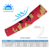 Athletic sports compression arm sleeve for youth and adult football, basketball, baseball, and softball printed with camo red, gold, and black.