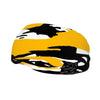 Athletic sports sweatband wide headband for youth and adult football, basketball, baseball, softball, gym workout, printed with black, yellow, and white colors. 