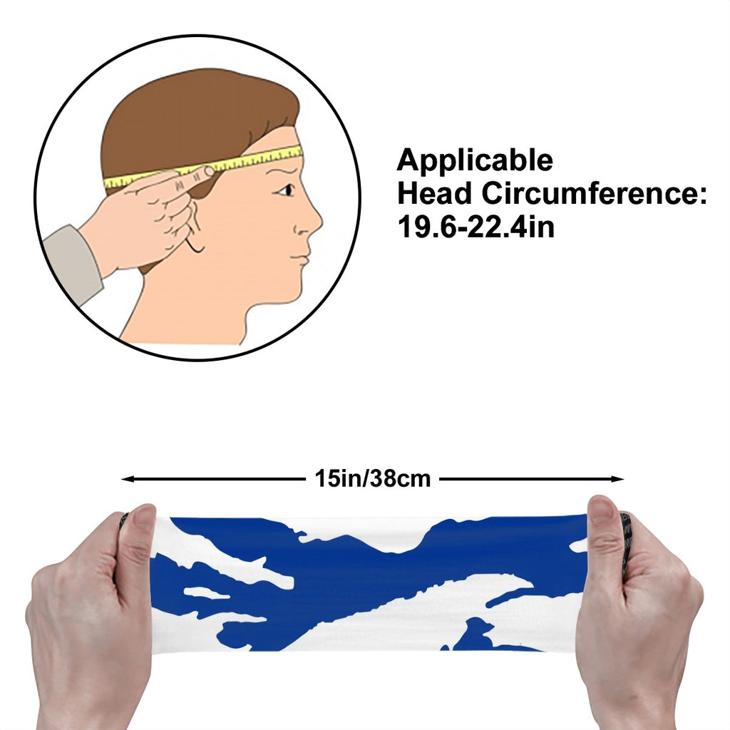 Athletic sports sweatband wide headband for youth and adult football, basketball, baseball, softball, gym workout, printed with royal blue and white colors. 