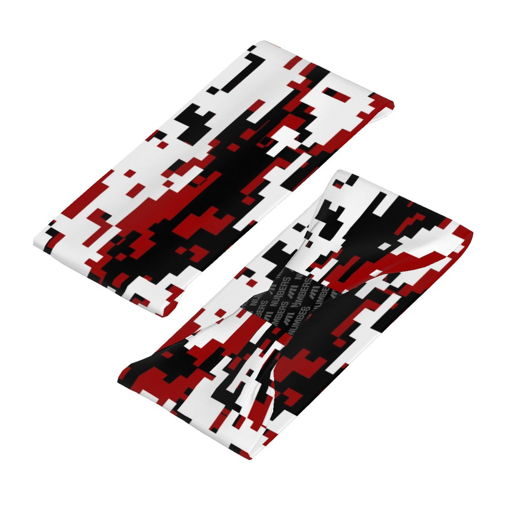 Athletic sports sweatband wide headband for youth and adult football, basketball, baseball, softball, gym workout, printed with maroon, black, and white colors. 