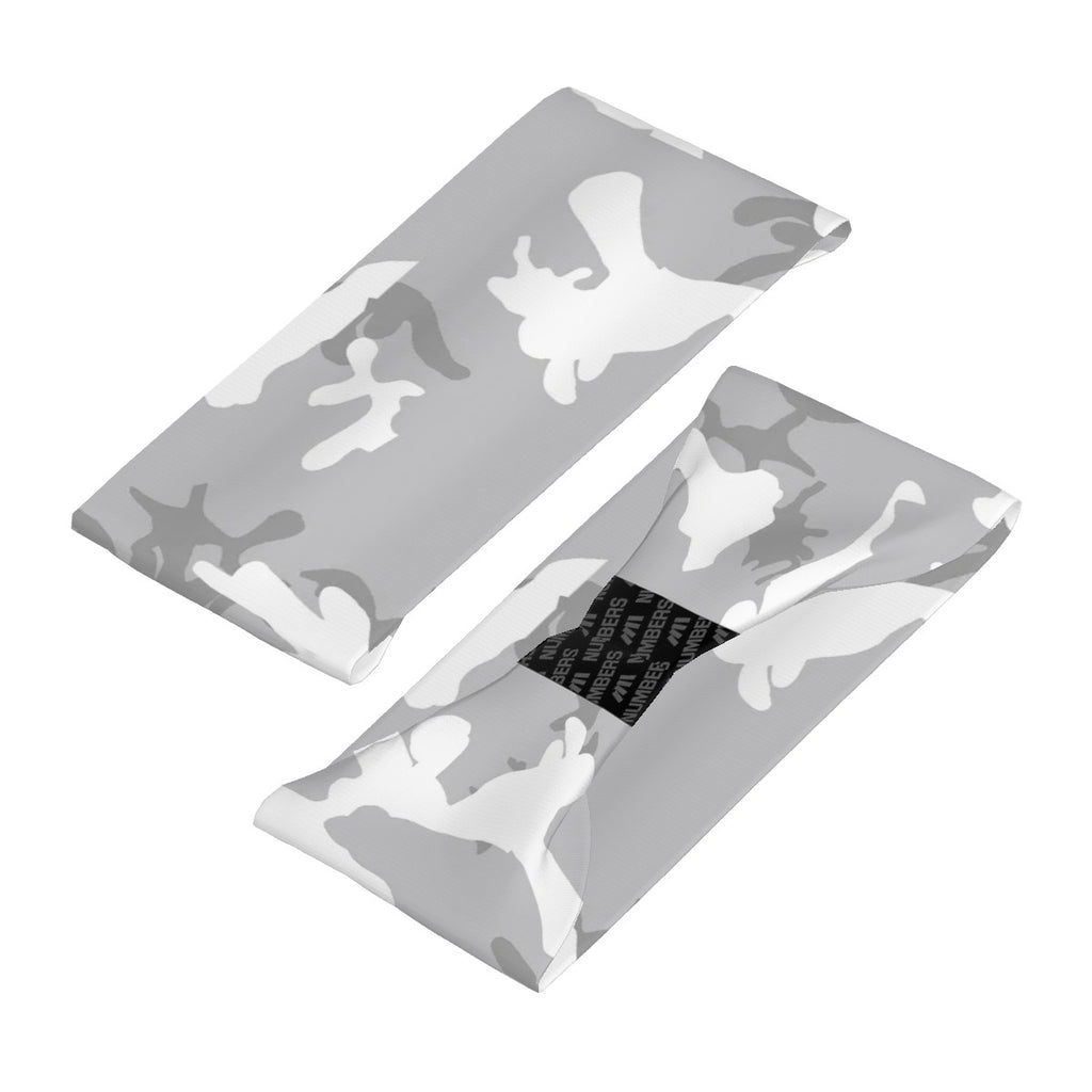 Athletic sports sweatband wide headband for youth and adult football, basketball, baseball, softball, gym workout, printed with grey and white colors.