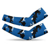 Athletic sports compression arm sleeve for youth and adult football, basketball, baseball, and softball printed with camo blue, white, and black colors. 