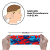 Athletic sports sweatband wide headband for youth and adult football, basketball, baseball, softball, gym workout, printed with navy blue, baby blue, and red colors.