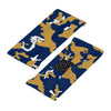 Athletic sports sweatband wide headband for youth and adult football, basketball, baseball, softball, gym workout, printed with navy blue, gold, and white colors. 