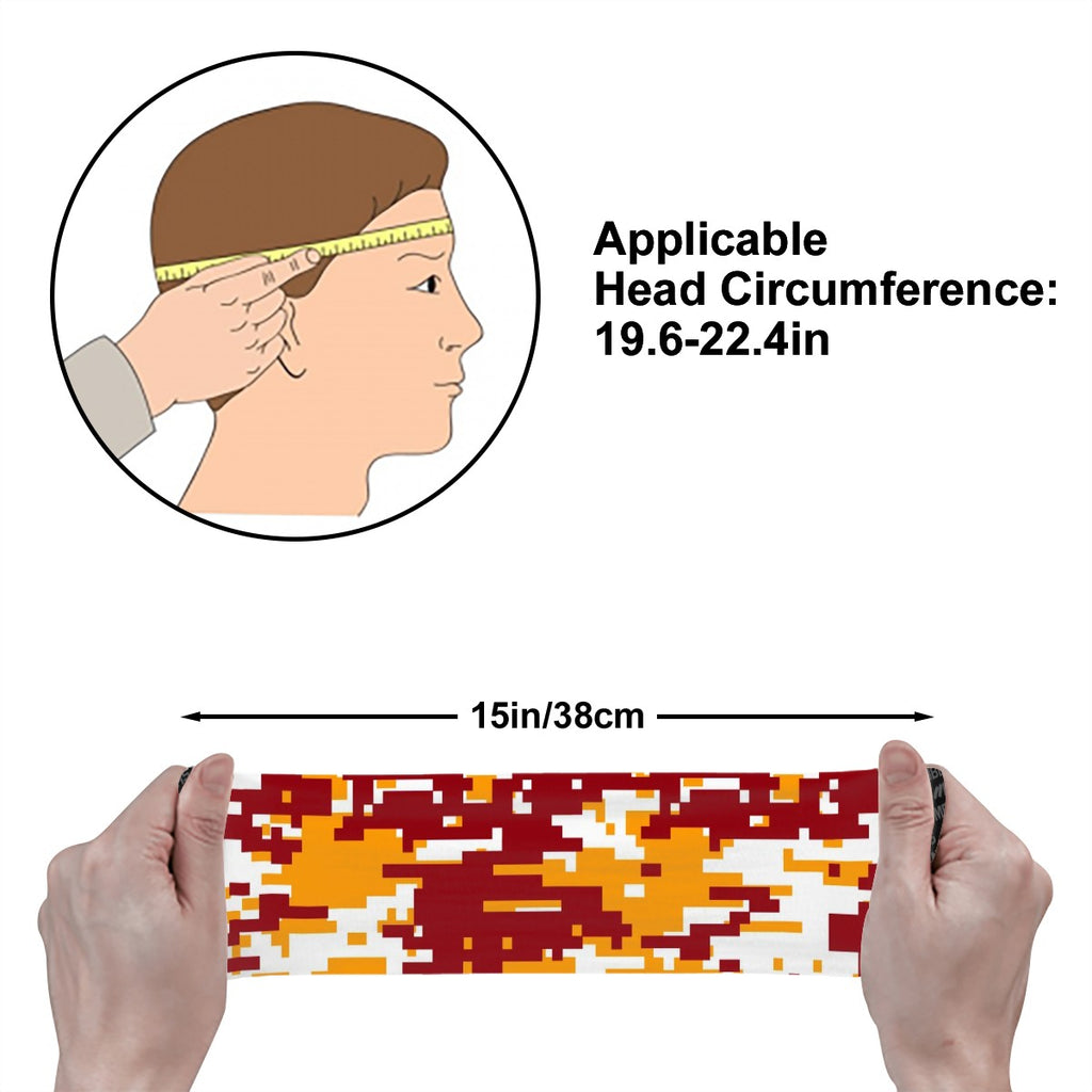 Athletic sports sweatband wide headband for youth and adult football, basketball, baseball, softball, gym workout, printed with maroon, yellow, and white