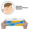 Athletic sports sweatband wide headband for youth and adult football, basketball, baseball, softball, gym workout, printed with light blue, powder blue, and yellow colors. 