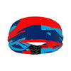 Athletic sports sweatband wide headband for youth and adult football, basketball, baseball, softball, gym workout, printed with navy blue, baby blue, and red colors.
