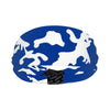 Athletic sports sweatband wide headband for youth and adult football, basketball, baseball, softball, gym workout, printed with royal blue and white colors. 