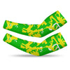 Athletic sports compression arm sleeve for youth and adult football, basketball, baseball, and softball printed with camo neon green, neon yellow, white