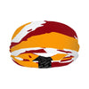 Athletic sports sweatband wide headband for youth and adult football, basketball, baseball, softball, gym workout, printed with maroon, yellow, and white colors. 