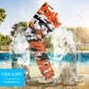 Athletic sports compression arm sleeve for youth and adult football, basketball, baseball, and softball printed with digicamo black, orange, and white colors. 