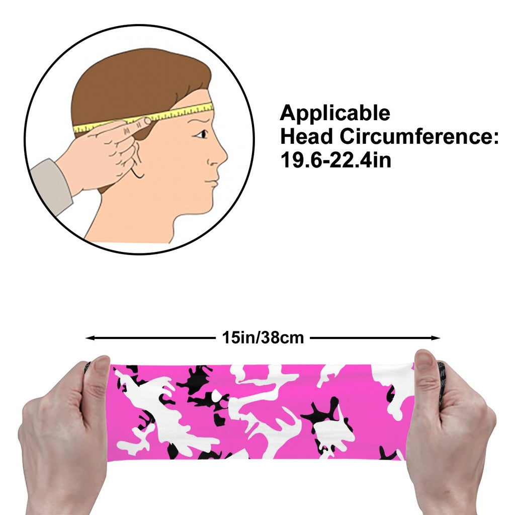 Athletic sports sweatband wide headband for youth and adult football, basketball, baseball, softball, gym workout, printed with pink, white, and black colors. 