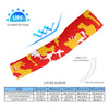 Athletic sports compression arm sleeve for youth and adult football, basketball, baseball, and softball printed with camo red, yellow, and white colors. 