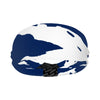 Athletic sports sweatband wide headband for youth and adult football, basketball, baseball, softball, gym workout, printed with navy blue and white colors. 
