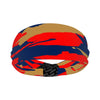 Athletic sports sweatband wide headband for youth and adult football, basketball, baseball, softball, gym workout, printed with navy blue, red, and gold colors. 