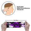 Athletic sports sweatband wide headband for youth and adult football, basketball, baseball, softball, gym workout, printed with purple, black, and white colors. 