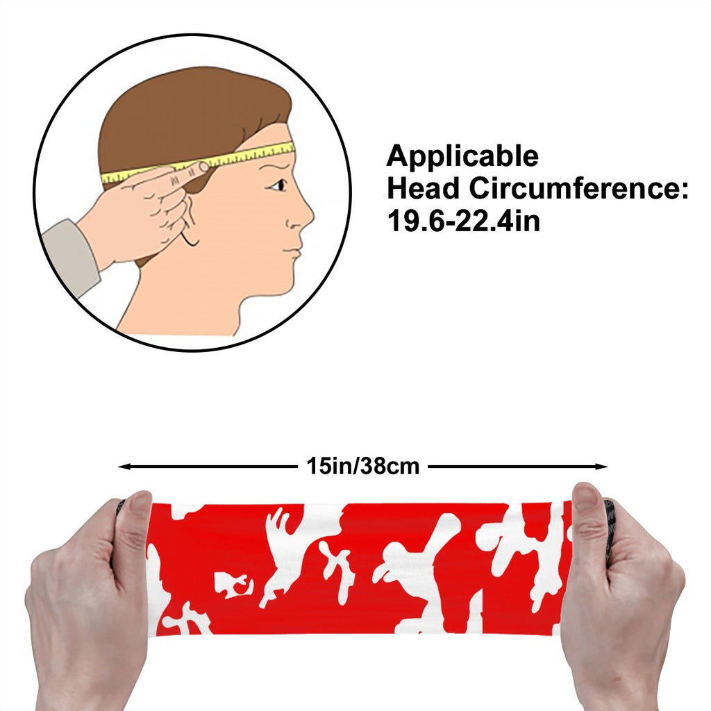 Athletic sports sweatband wide headband for youth and adult football, basketball, baseball, softball, gym workout, printed with red and white colors. 