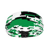 Athletic sports sweatband wide headband for youth and adult football, basketball, baseball, softball, gym workout, printed with green, black, and white colors. 
