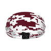 Athletic sports sweatband wide headband for youth and adult football, basketball, baseball, softball, gym workout, printed with maroon, white, and gray colors. 