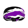 Athletic sports sweatband wide headband for youth and adult football, basketball, baseball, softball, gym workout, printed with purple, black, and white colors. 