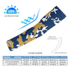 Athletic sports compression arm sleeve for youth and adult football, basketball, baseball, and softball printed with camo navy blue, gold, and white colors. 
