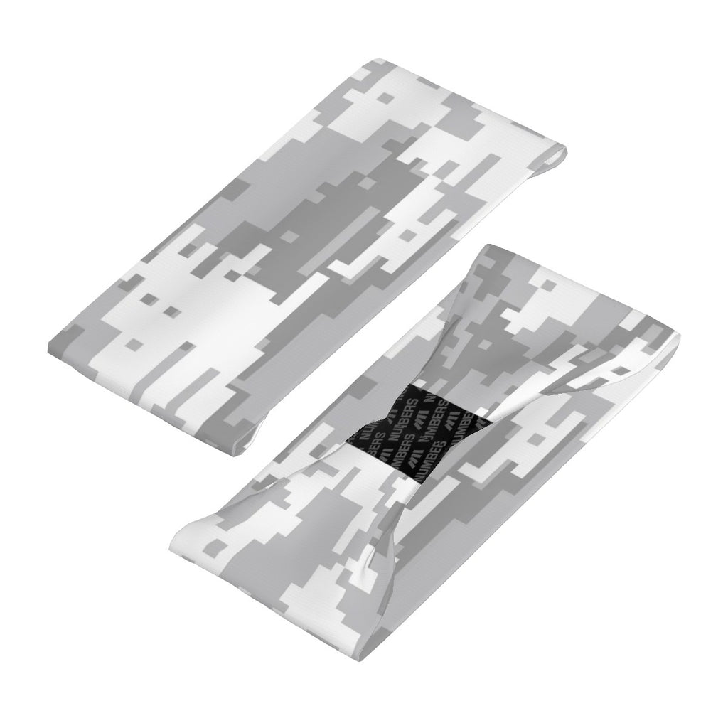 Athletic sports sweatband wide headband for youth and adult football, basketball, baseball, softball, gym workout, printed with grey and white colors.