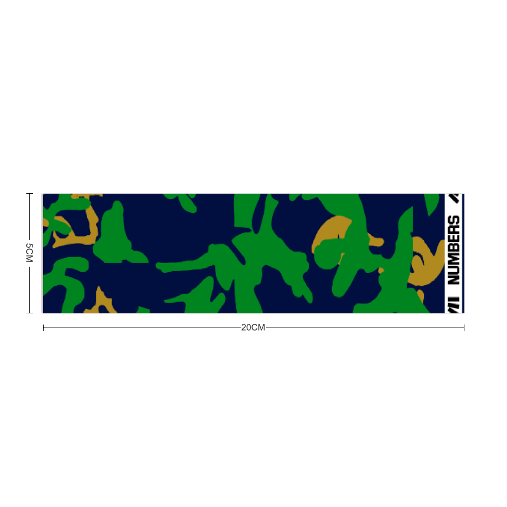 Athletic sports sweatband headband for youth and adult football, basketball, baseball, and softball printed in camo navy blue, green, gold colors