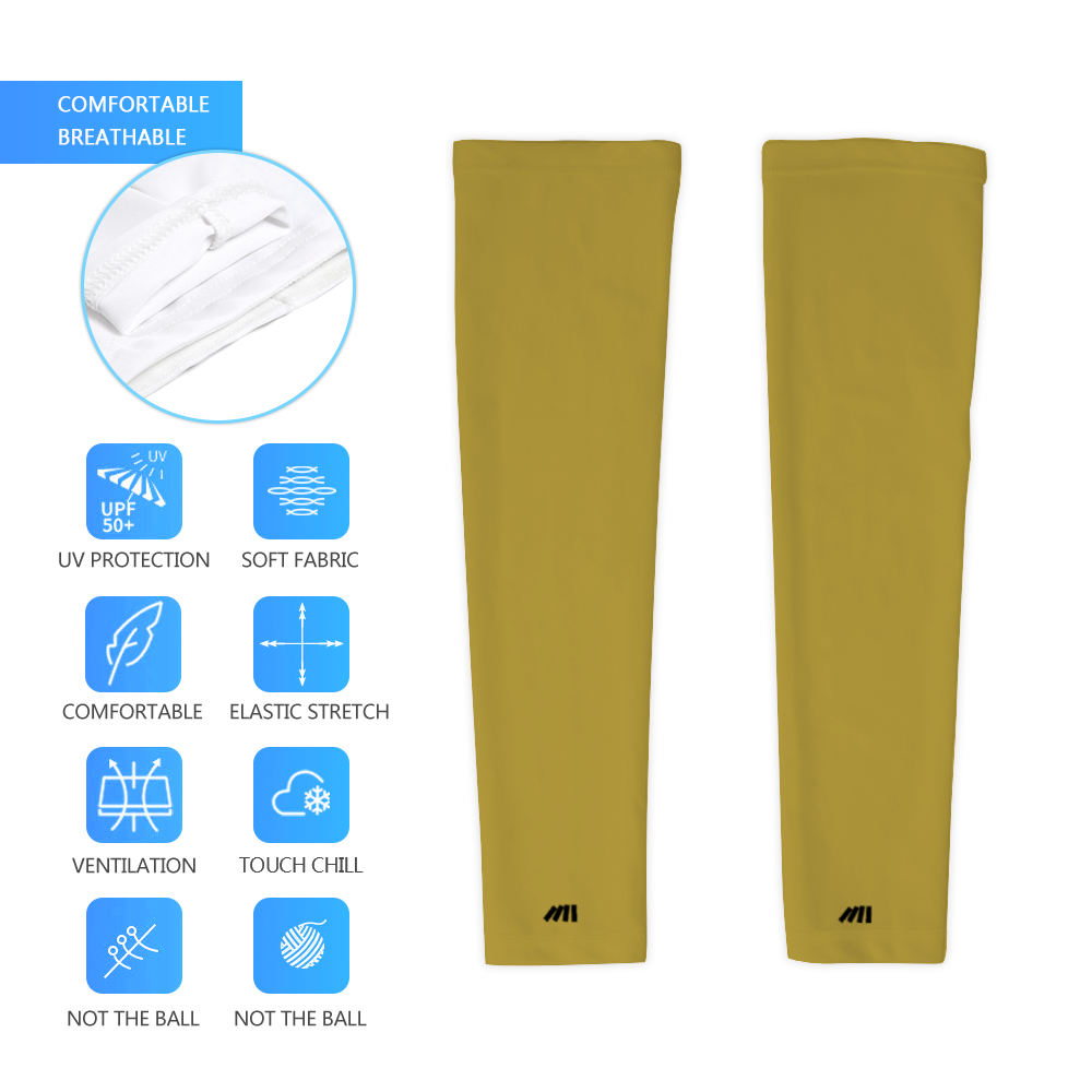Athletic sports compression arm sleeve for youth and adult football, basketball, baseball, and softball printed with the color gold
