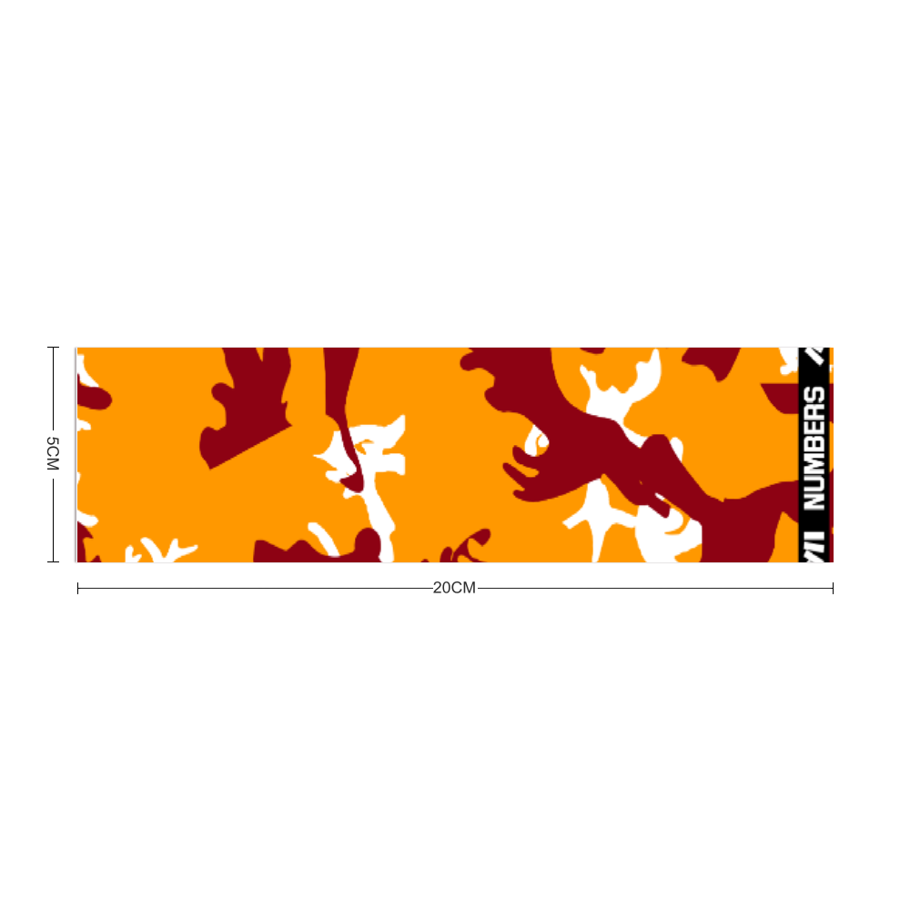 Athletic sports sweatband headband for youth and adult football, basketball, baseball, and softball printed with camo maroon, yellow, and white
