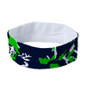 Athletic sports sweatband headband for youth and adult football, basketball, baseball, and softball printed with camo green, blue, and white colors 