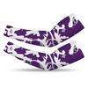 Athletic sports compression arm sleeve for youth and adult football, basketball, baseball, and softball printed with camouflage, purple, gray, white