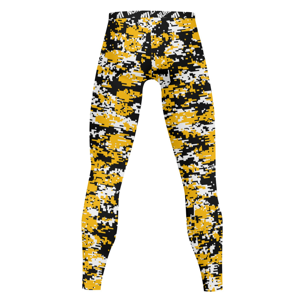 Athletic sports compression tights for youth and adult football, basketball, running, track, etc printed with digicamo Pittsburgh Steelers colors
