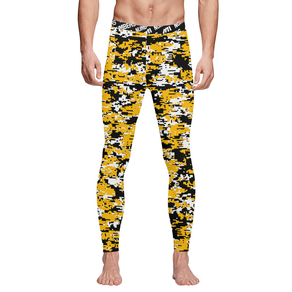 Athletic sports compression tights for youth and adult football, basketball, running, track, etc printed with digicamo Pittsburgh Pirates colors