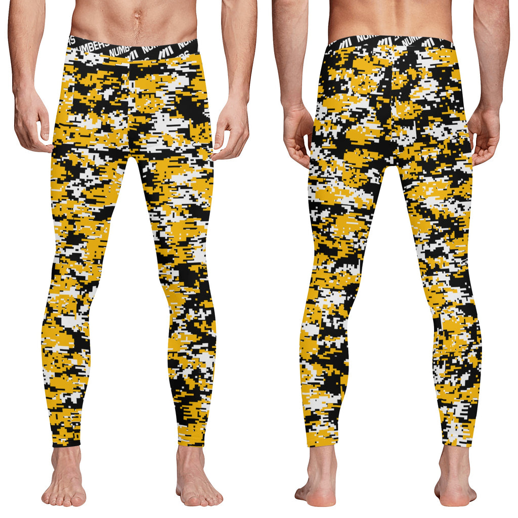 Athletic sports compression tights for youth and adult football, basketball, running, track, etc printed with digicamo Pittsburgh Pirates colors
