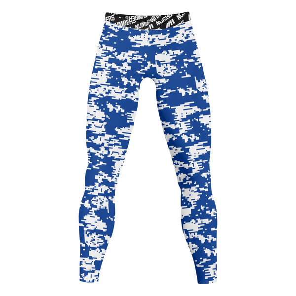 Athletic sports compression tights for youth and adult football, basketball, running, track, etc printed with digicamo blue and white Indianapolis Colts colors