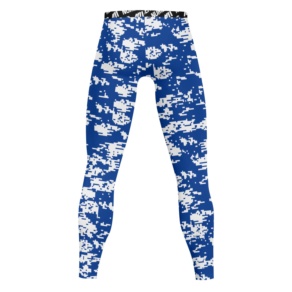 Athletic sports compression tights for youth and adult football, basketball, running, track, etc printed with digicamo blue and white Indianapolis Colts colors