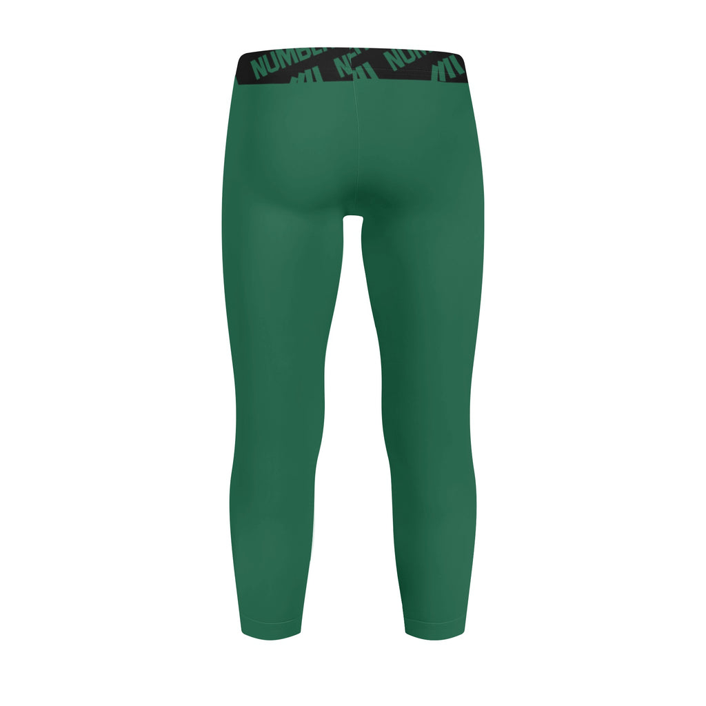 Athletic sports unisex compression tights for girls and boys football, basketball, track, running, training, gym workout etc printed in the color forest green