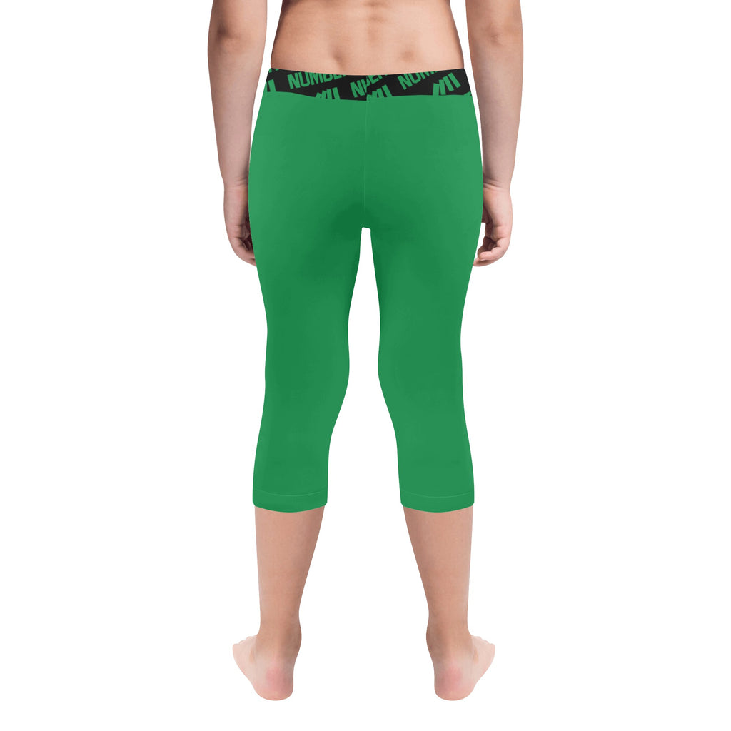 Athletic sports unisex compression tights for girls and boys flag football, tackle football, basketball, track, running, training, gym workout etc printed in kelly green color