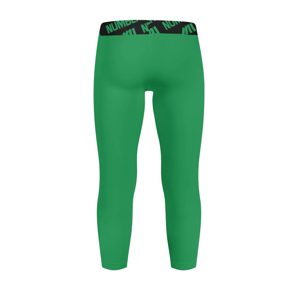 Athletic sports unisex compression tights for girls and boys flag football, tackle football, basketball, track, running, training, gym workout etc printed in kelly green color