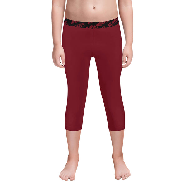 Athletic sports unisex compression tights for girls and boys flag football, tackle football, basketball, track, running, training, gym workout etc printed with the color maroon