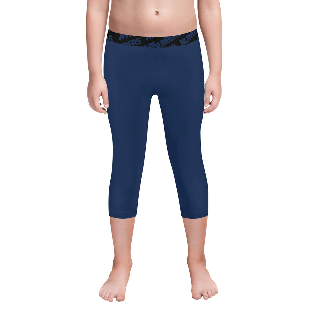 Athletic sports unisex compression tights for girls and boys flag football, tackle football, basketball, track, running, training, gym workout etc printed in navy blue