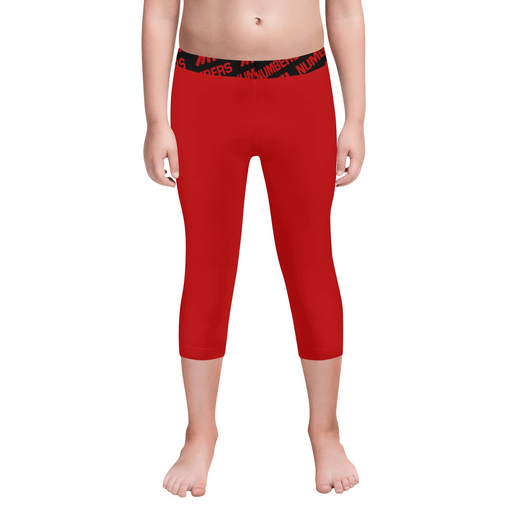 Athletic sports unisex compression tights for girls and boys flag football, tackle football, basketball, track, running, training, gym workout etc printed in the color red
