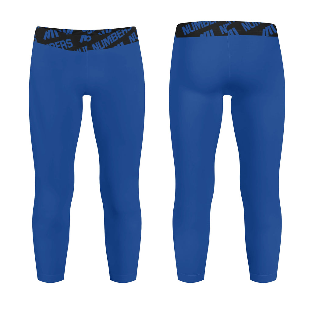 Athletic sports unisex compression tights for girls and boys flag football, tackle football, basketball, track, running, training, gym workout etc printed in the color royal blue