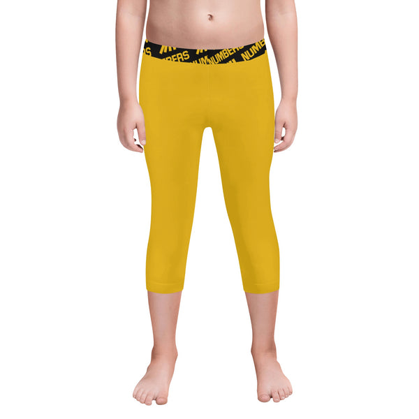 Athletic sports unisex compression tights for girls and boys flag football, tackle football, basketball, track, running, training, gym workout etc printed in the color yellow