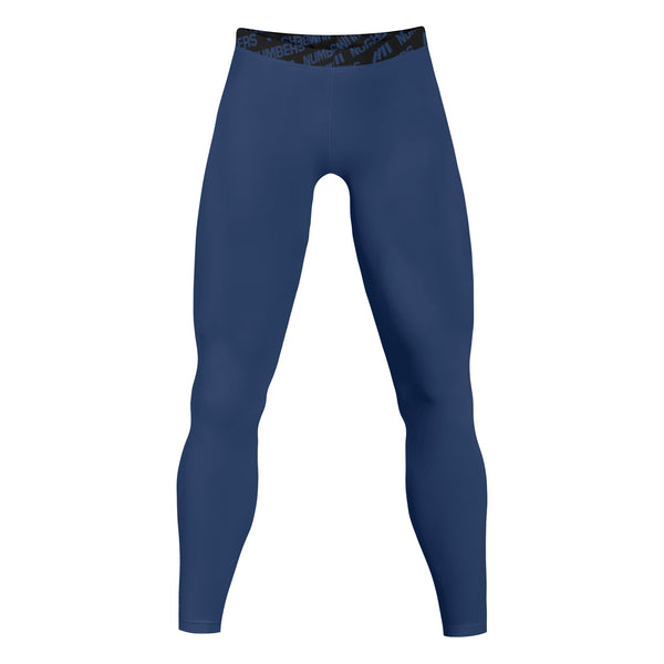 Athletic sports compression tights for youth and adult football, basketball, running, track, etc printed in the color navy blue