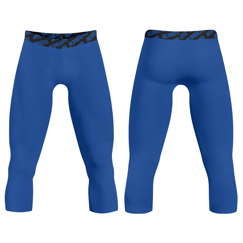 Athletic sports compression tights for youth and adult football, basketball, running, etc printed with royal blue